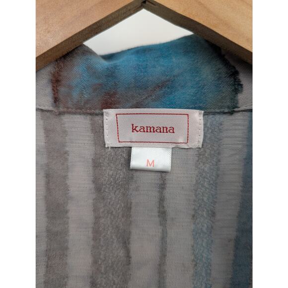 Kamana Blue Brown Textured Stripe Dot Button Front Jacket Medium Artsy Tunic - Picture 4 of 6